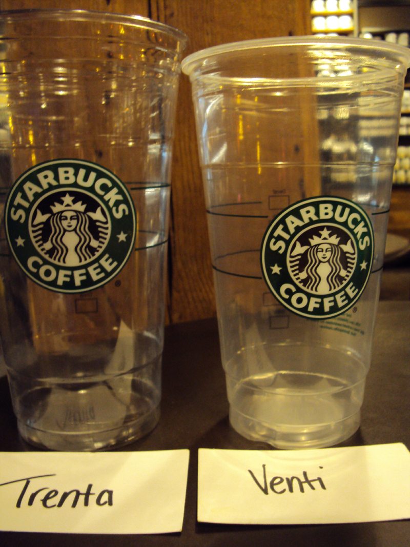 Starbucks tests the "Trenta" size cup.