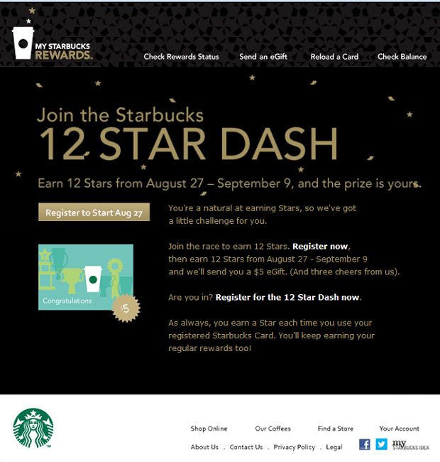 12 Star Dash Starts August 27 2012 A Starbucks Gold Card Offer