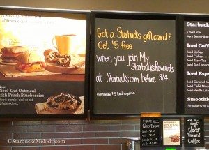 IMAG4075 Chalkboard - Fourth and Union Starbucks 28 Feb 2013 $5 promo for registering a Starbucks card