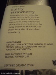 6542 Sultry Strawberry tea - back of tea tin 1 March 2013 tazo tea store