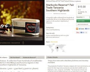 Screen cap from StarbucksStore Tanzania Reserve