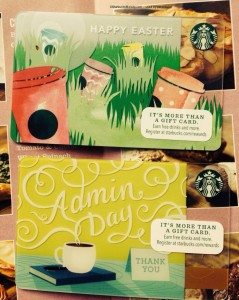 2Admin Day and Easter Starbucks cards March 2014