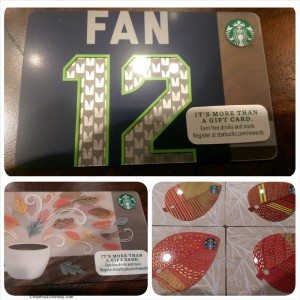 Fall Starbucks cards including the Seahawks Fan Card
