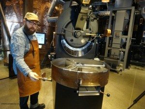 2 - 1 - DSC00971 Master Roaster Joshua roasting coffee at the Roastery - 3Dec14