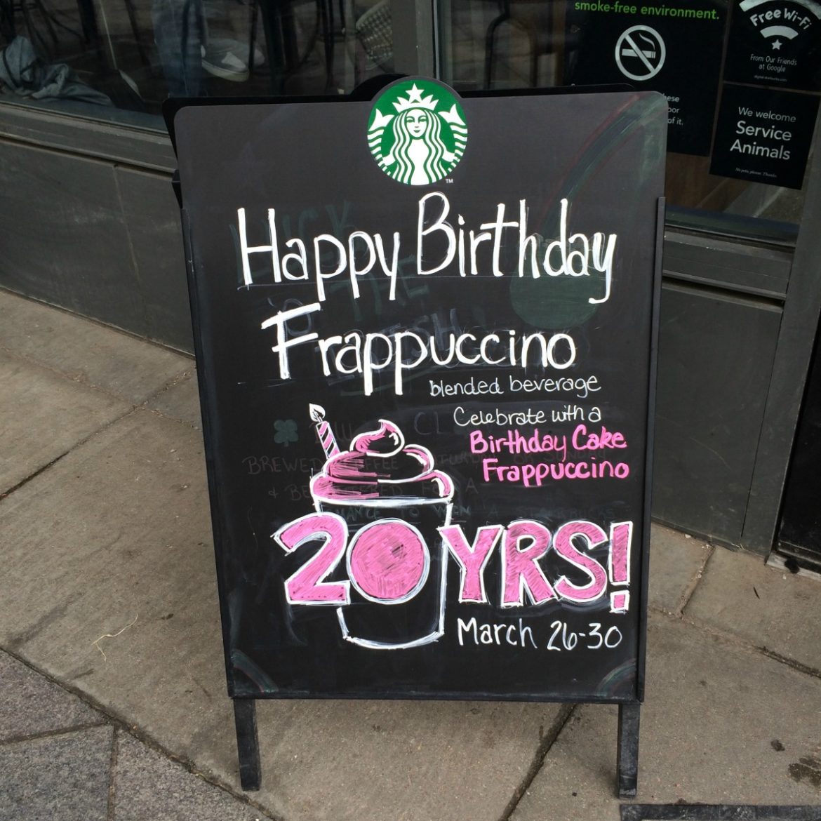 Celebrate the Frappuccino’s 20th: Try the Birthday Day Cake Frappuccino March 26th – March 30th.