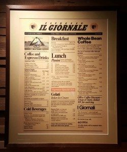 1 - 1 - 20160213_094616 original il giornale menu hanging inside the Roastery
