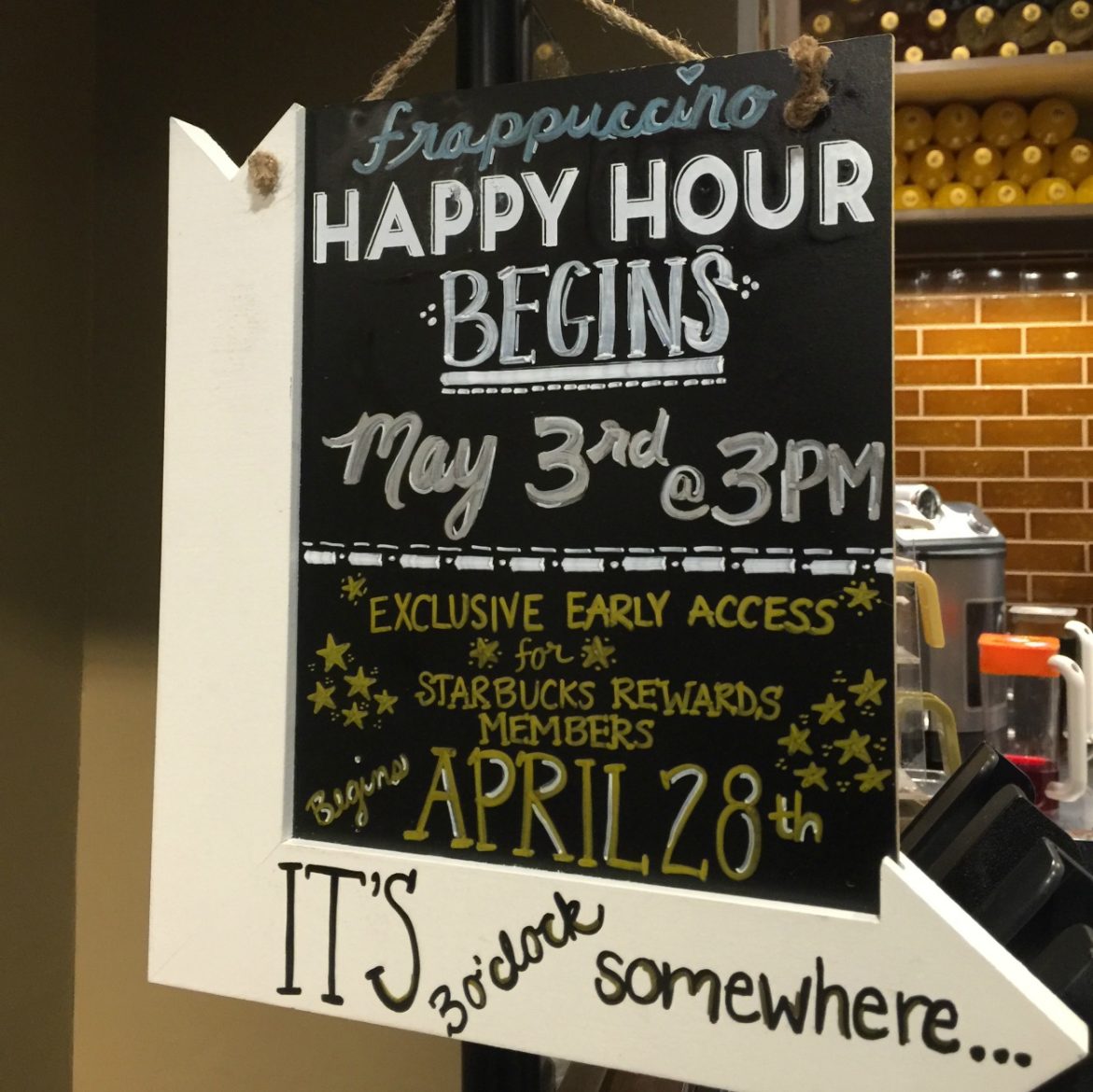 Star treatment: Frappuccino Happy Hour beginning April 28th.