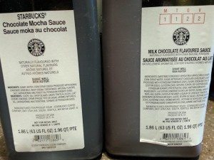 2 jars of different milk chocolate sauce - starbucks - testing milk chocolate mocha