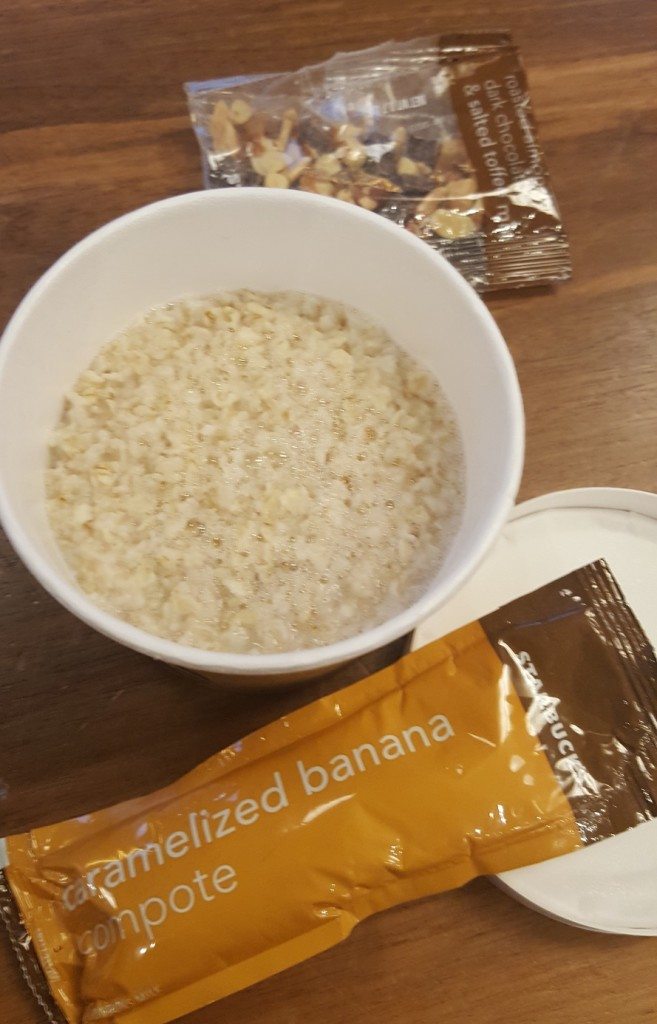 20160907_194241 oatmeal with plastic package of banana compote