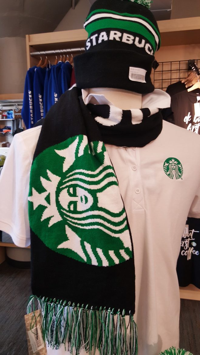 A Starbucks Scarf and more Starbucks pins! (And the Downtown Starbucks idea)