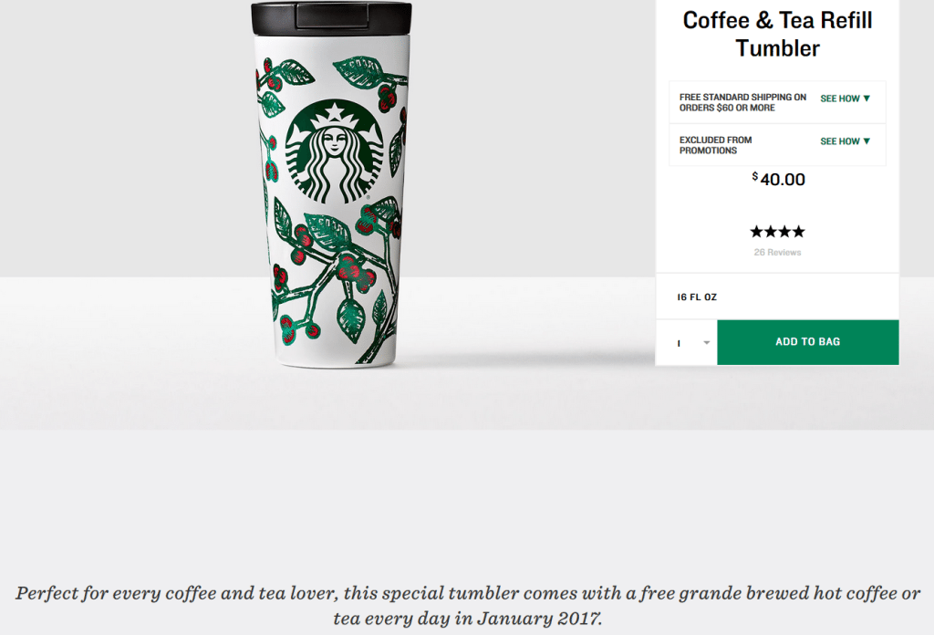 Refill tumbler from starbucksstore