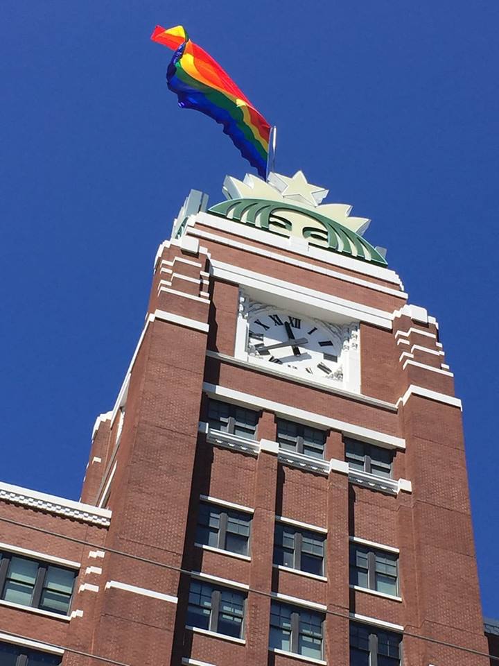 Starbucks Pride Flag Over Headquarters in Honor of Pride Month