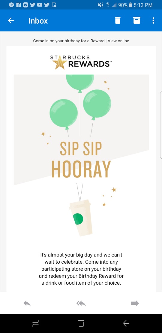 Starbucks shop birthday drink