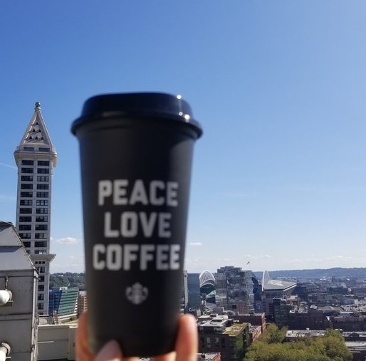 Peace, Love, Coffee Reusable Cup now at Starbucks (And a lesson on your 10 cents off discount).